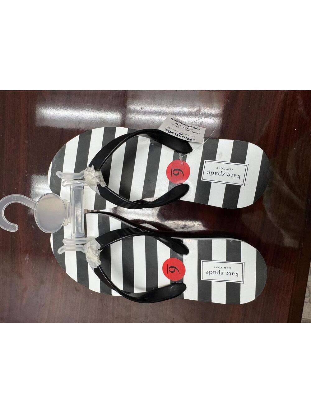 Kate Spade New York Women's Black and White Striped Flip Flops Size 6